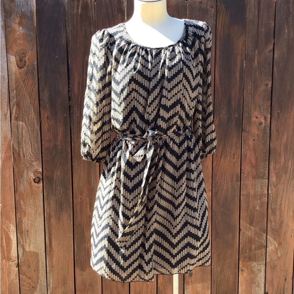 Sweet Storm Black and Taupe Chevron Long Sleeve Dress Item #219